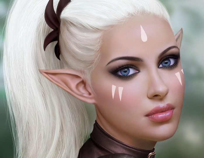 Blonde Elf Girl with Blue Eyes