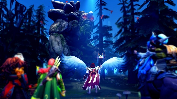 Dota 2: Omniknight and Tiny in a forest