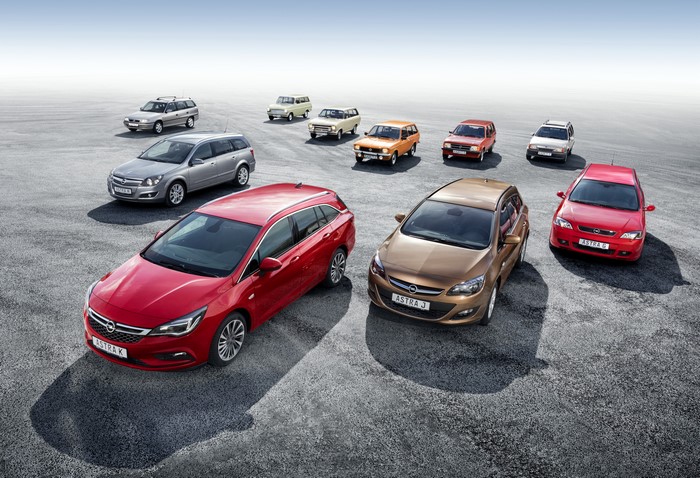 Opel Astra Generations Displayed Outdoors