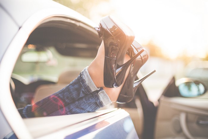 Legs in Stilettos Out of Car Window