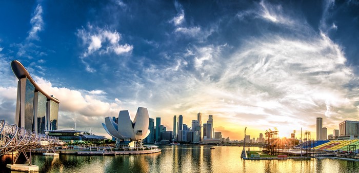 Singapore skyline with Marina Bay Sands at sunset