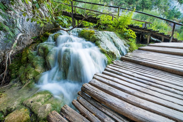 4K Waterfalls and Wooden Bridges with Moss