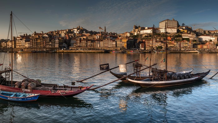 Boats on the Douro River in Porto, Portugal