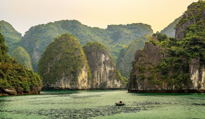 Ha Long Bay Vietnam Sea Mountains Cove