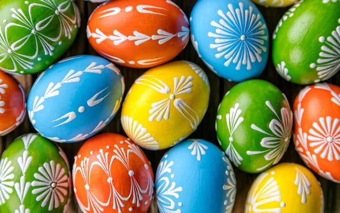 Many Easter Eggs with White Designs