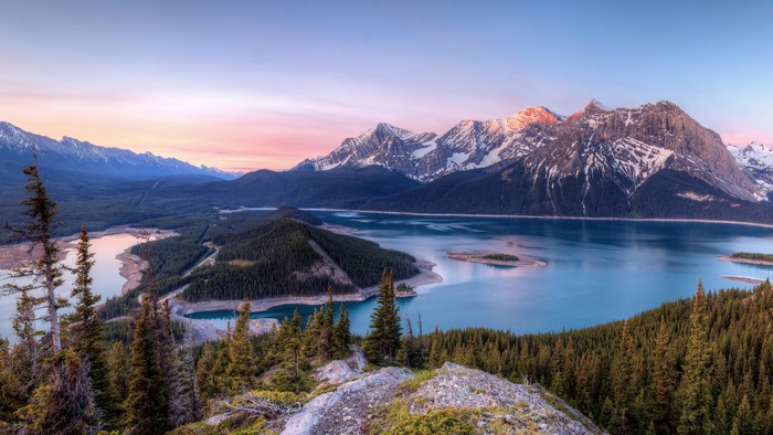 Kananaskis Lakes Scenery with Mountains and Forests in Canada