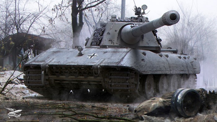 German E-75 tank in a misty forest