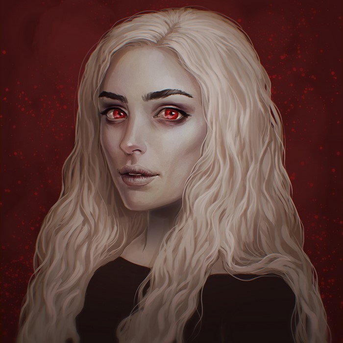 Blonde girl with red eyes