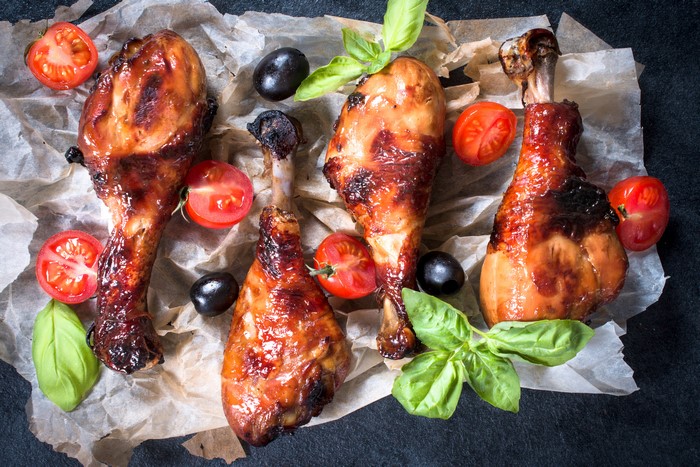 Roasted Chicken Legs with Tomatoes and Olives