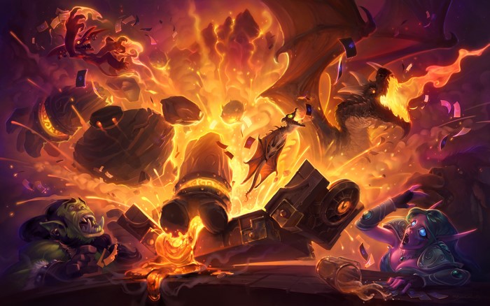Dragons and Orcs in a Fiery Battle from World of Warcraft