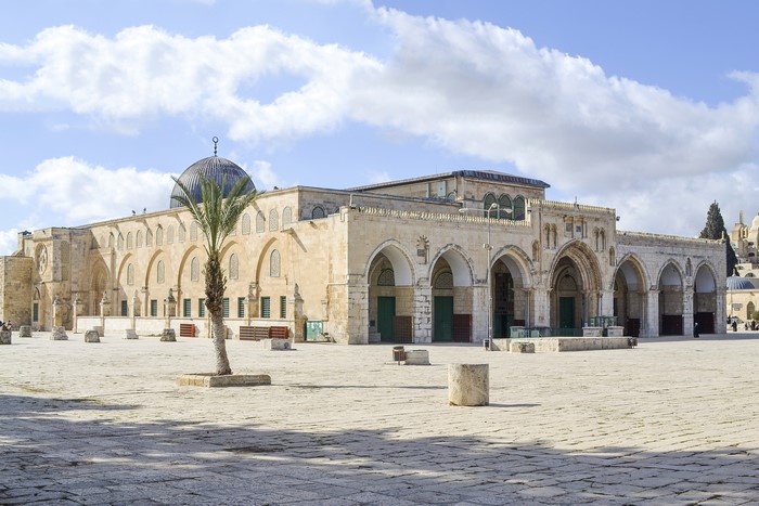 Al-Aqsa Mosque in Jerusalem, Israel with palm tree