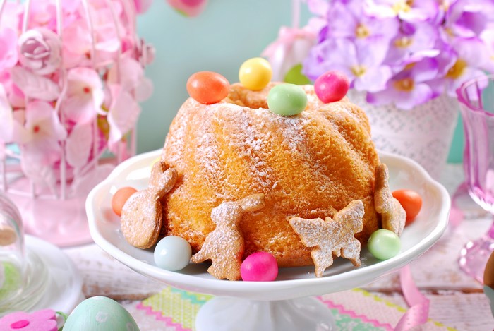 Easter Pound Cake with Cookies and Candies