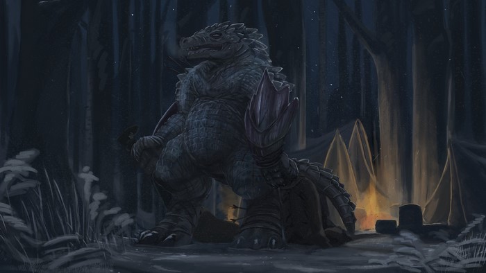 Large monster in a dark forest at night