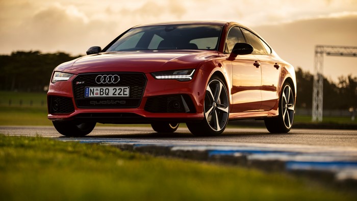 Red Audi RS 7 Sportback on a Racetrack