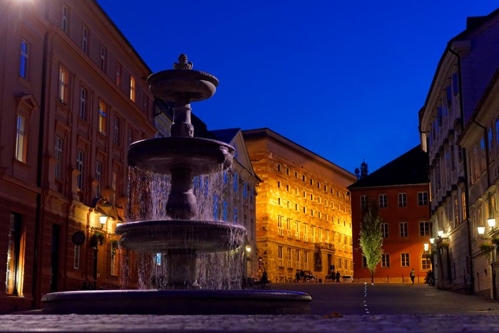 Fountain in Ljubljana at Night
