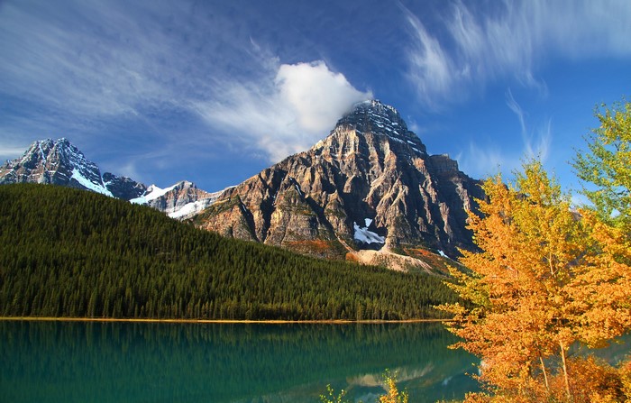 Howse Peak and Mount Chephren over Lower Waterfowl Lake, Banff