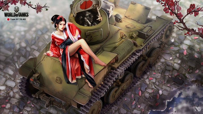 Girl in Kimono on Type 97 Te-Ke Tank from World of Tanks