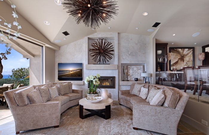 Living room with sofas and fireplace