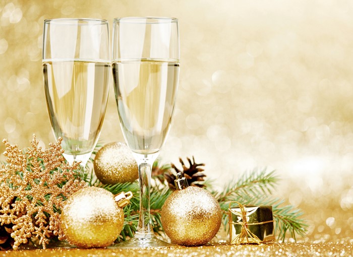 Christmas Champagne Glasses with Ornaments