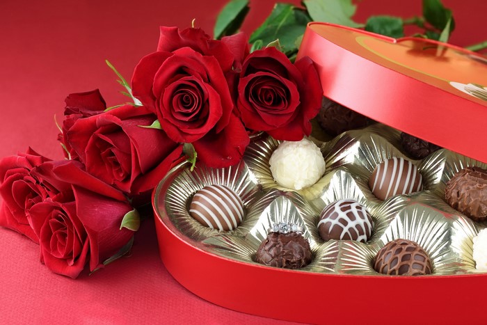 Valentine's Day Red Roses and Chocolates with Ring