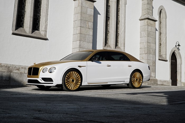 White Bentley Flying Spur with Gold Accents