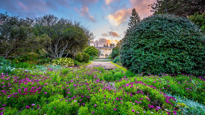 Garden path leading to a historic building in Sydney, Australia