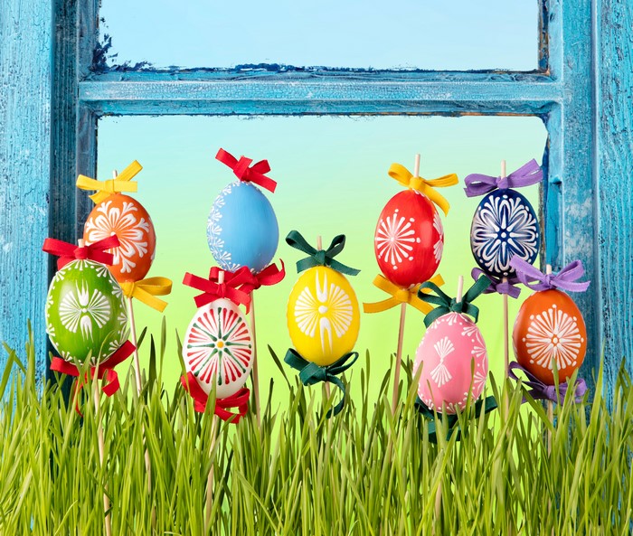 Easter Eggs on Sticks in Grass