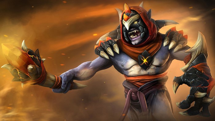 Lion from DOTA 2 holding a fiery staff