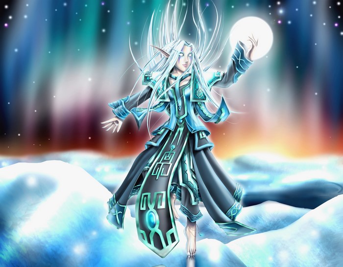 Shandrylia from World of WarCraft holding a moon