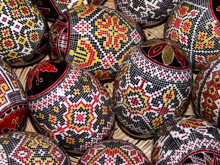 Decorated Easter Eggs in a Basket