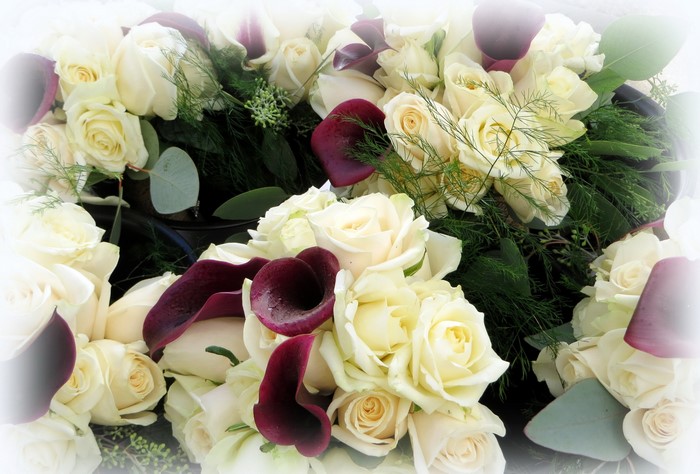 White Roses and Dark Calla Lilies Bouquet