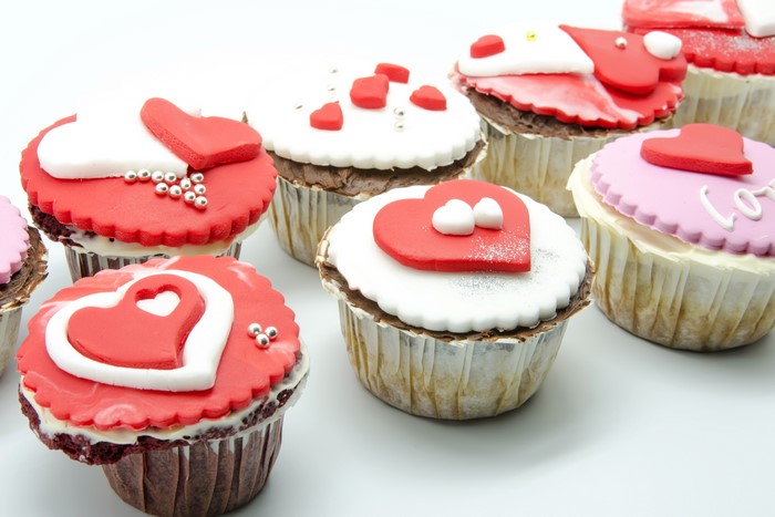 Valentine's Day Cupcakes with Heart Decorations