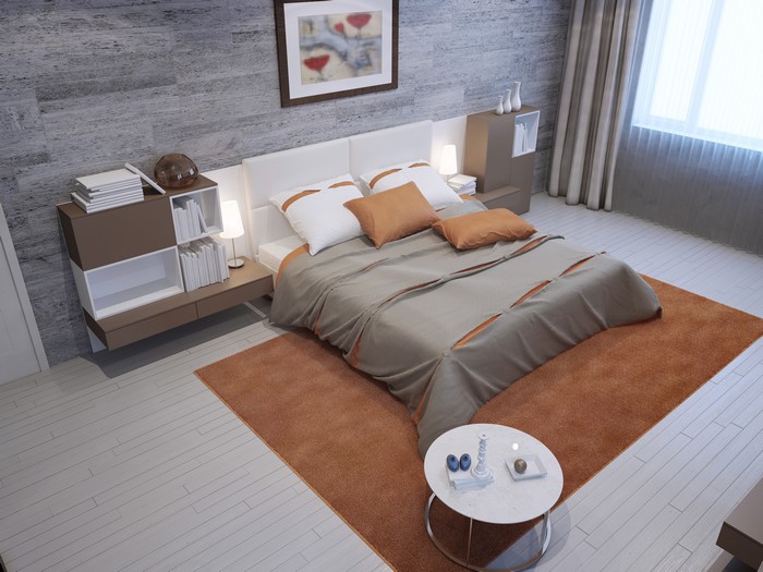 Modern Bedroom Interior Design with Bed and Carpet