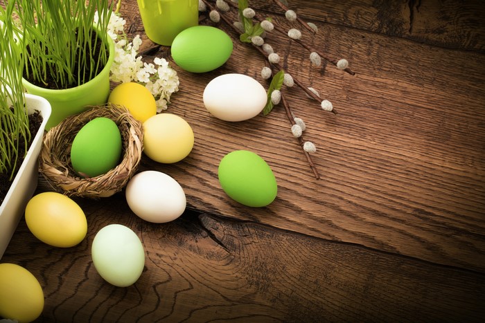 Easter Eggs in a Nest with Pussy Willows