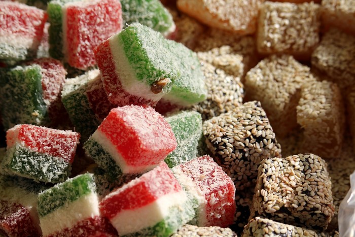 Turkish delight sweets with coconut and sesame