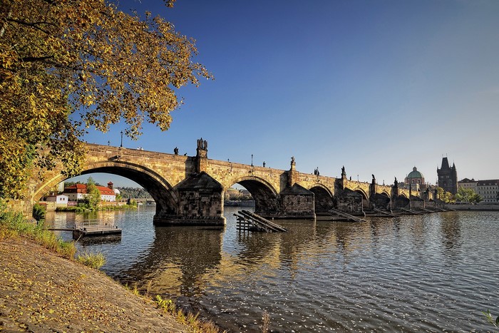 Charles Bridge over Vltava River in Prague, Czech Republic