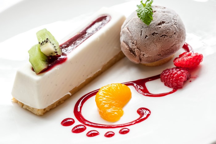 Dessert with ice cream and fruit