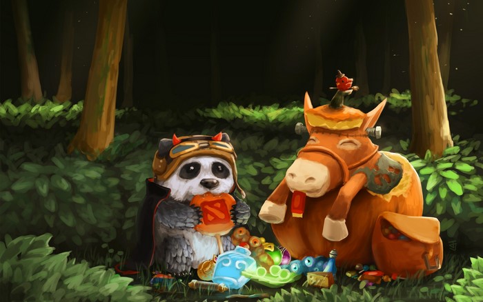 Pandas and Horse Courier in Halloween Costumes