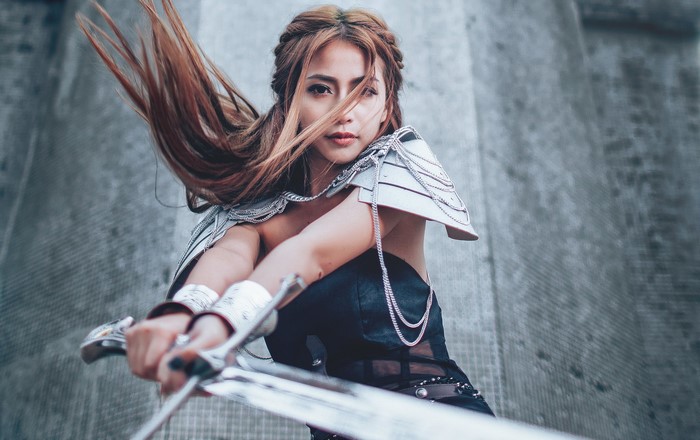 Fierce Brown-Haired Warrior with Sword