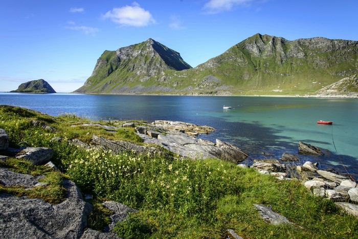 Mountains and lake in Lofoten, Norway