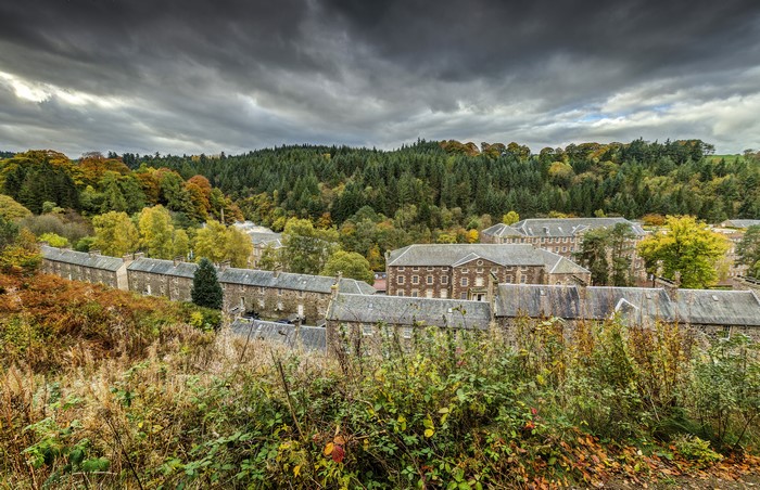 New Lanark Houses and Forest in Autumn