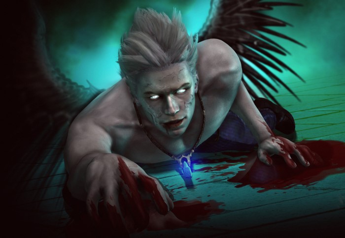 Angel from Devil May Cry covered in blood
