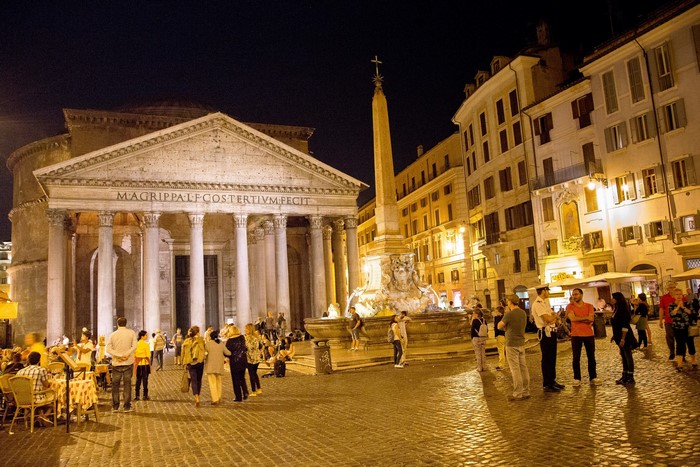 Pantheon in Rome at Night with Fountain