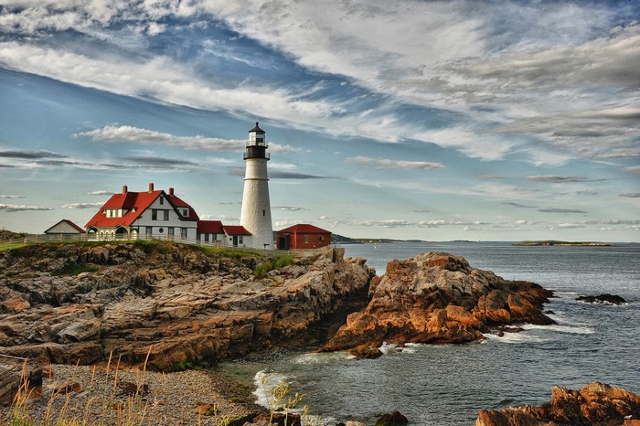 Portland Head Light Lighthouse and rocky coast