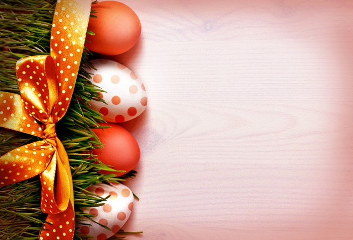 Easter Eggs with Ribbon and Grass