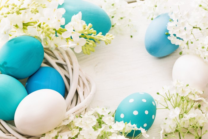 Easter Eggs with White Flowers