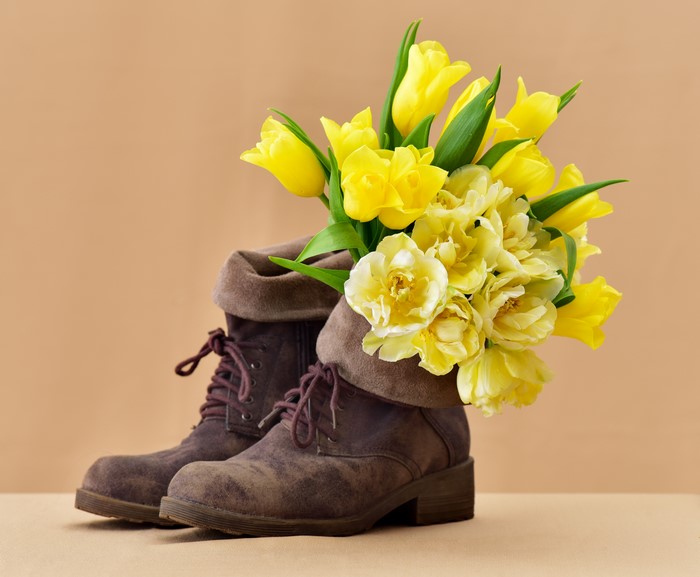 Yellow Tulips in Brown Boots