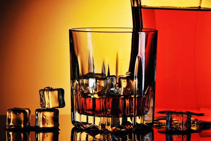 Whiskey in a glass with ice