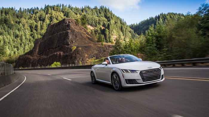 White Audi TT Roadster TFSI quattro on a road