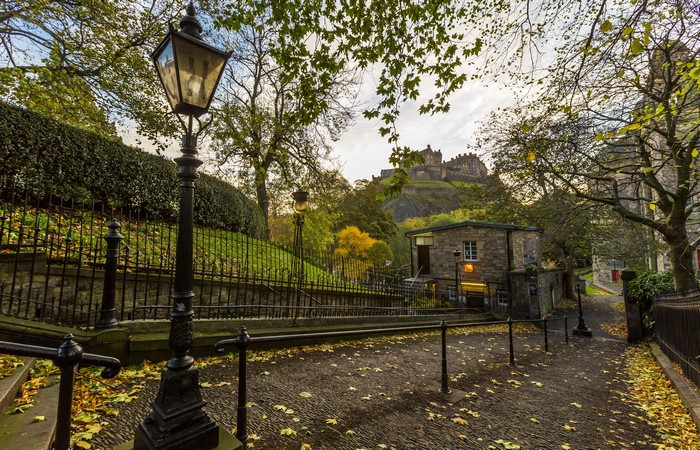 Edinburgh Old Town Street with Castle in Background